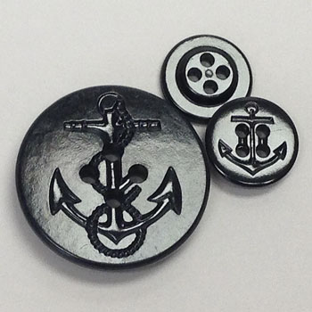 PCB-50-US Navy Pea Coat Button, BLACK  - 2 Sizes